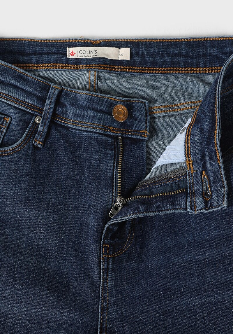 Slim Fit Orta Bel Düz Paça Kadın Denim Jean Pantolon