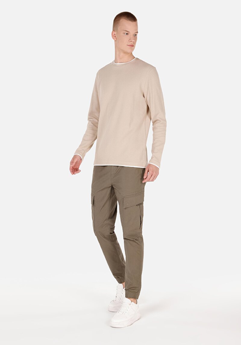 Slim Jogger Orta Bel Lastikli Paça Erkek Yeşil  Pantolon