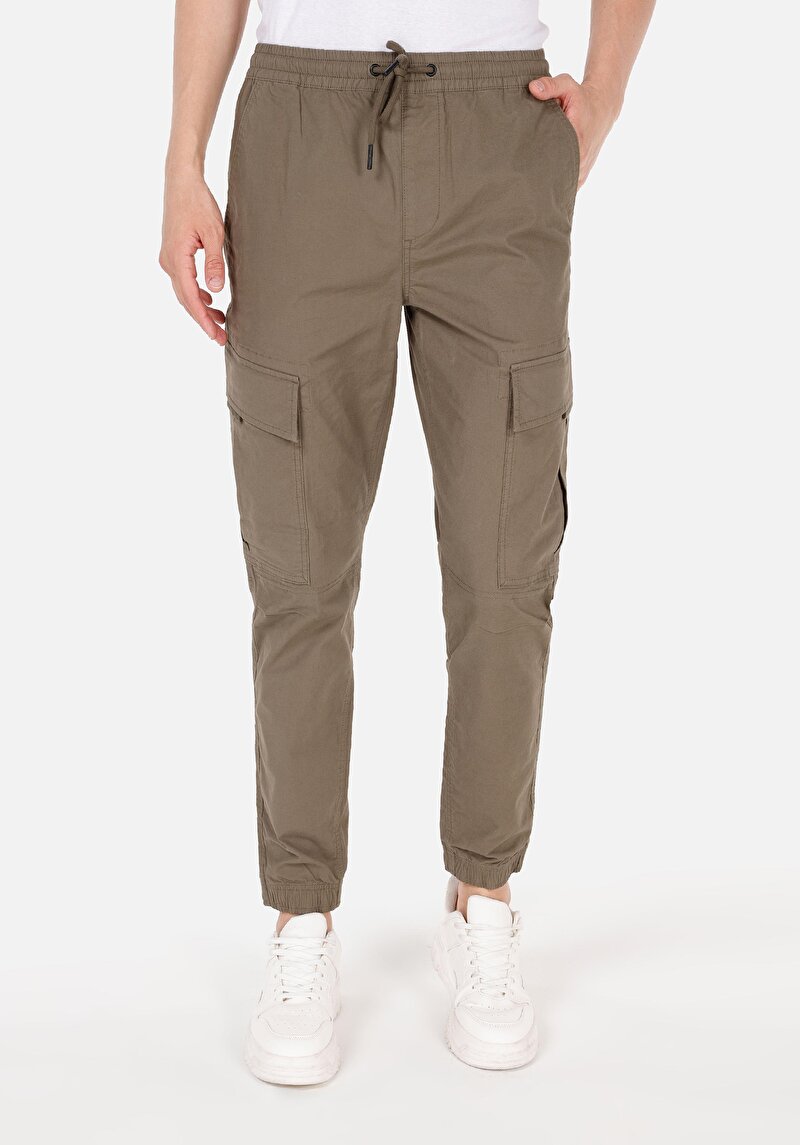 Slim Jogger Orta Bel Lastikli Paça Erkek Yeşil  Pantolon