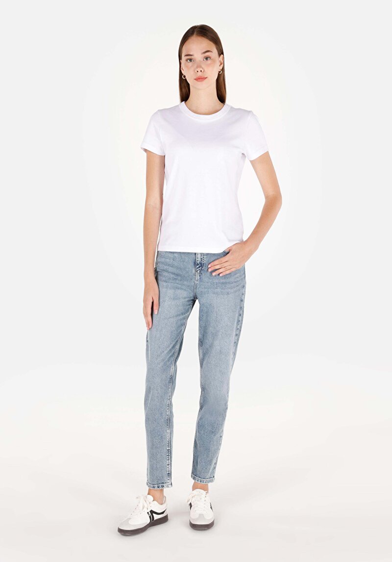 Mom Fit Daralan Paça Kadın İndigo Jean Pantolon