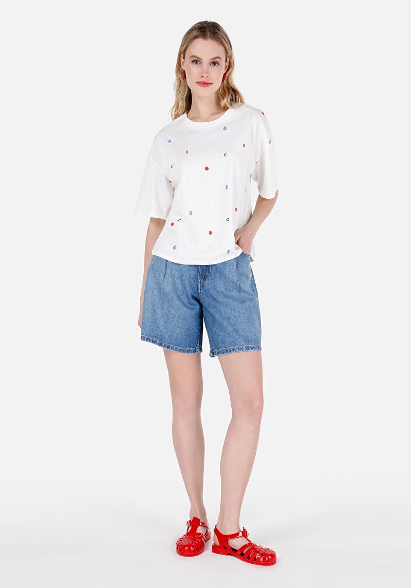 Loose Fit Orta Bel Kadın İndigo Jean Şort