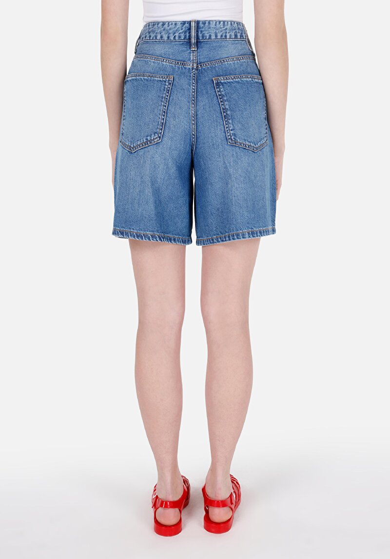 Loose Fit Orta Bel Kadın İndigo Jean Şort