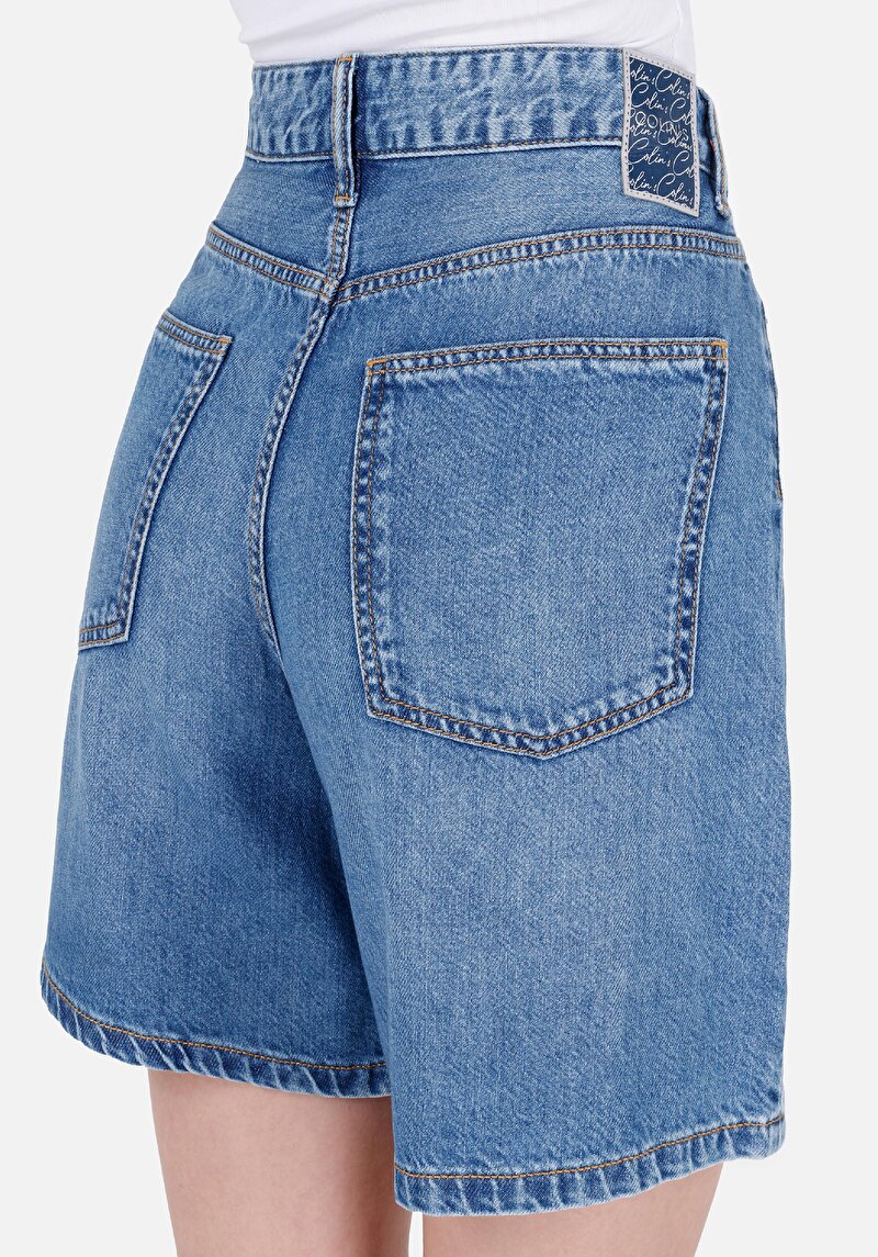Loose Fit Orta Bel  Kadın İndigo Jean Şort
