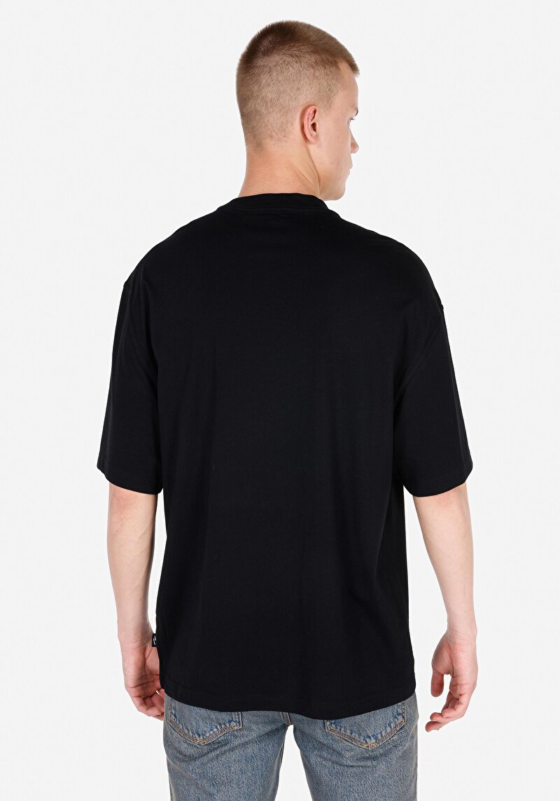 Oversize Fit Yuvarlak Yaka  Erkek Siyah Kısa Kol Tişört