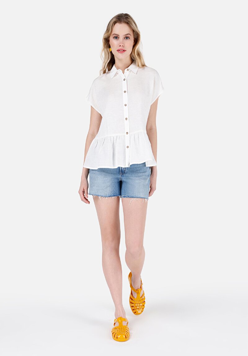 Pamuklu Denim Mom Fit Yüksek Bel Kadın İndigo Jean Şort