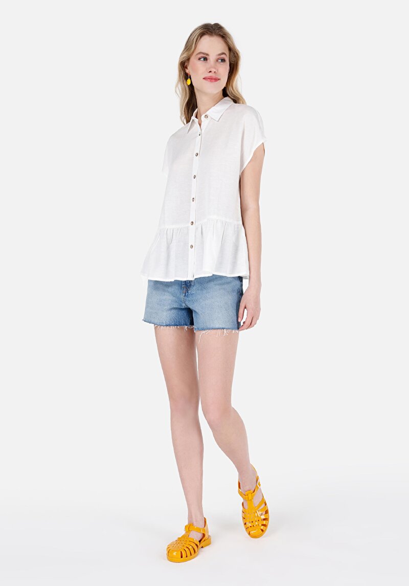 Pamuklu Denim Mom Fit Yüksek Bel Kadın İndigo Jean Şort