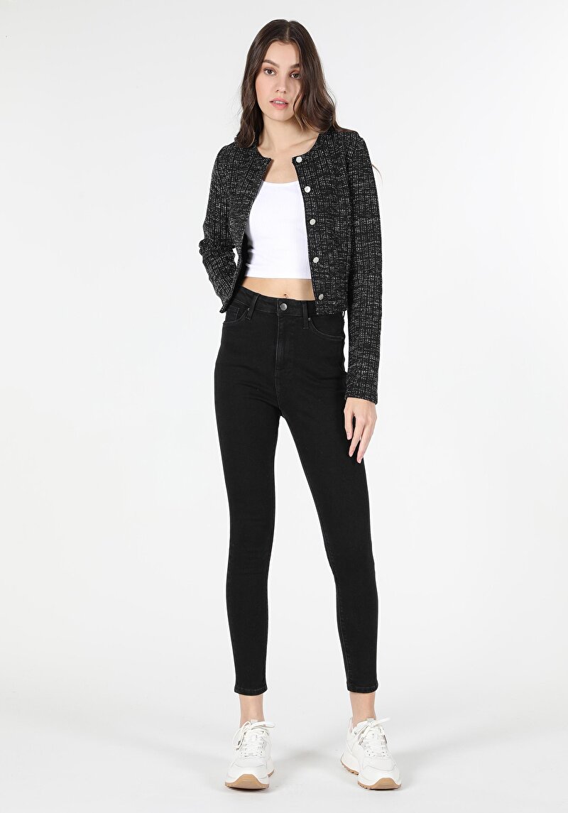 Skinny Fit Yüksel Bel Dar Paça Kadın Siyah Jean Pantolon