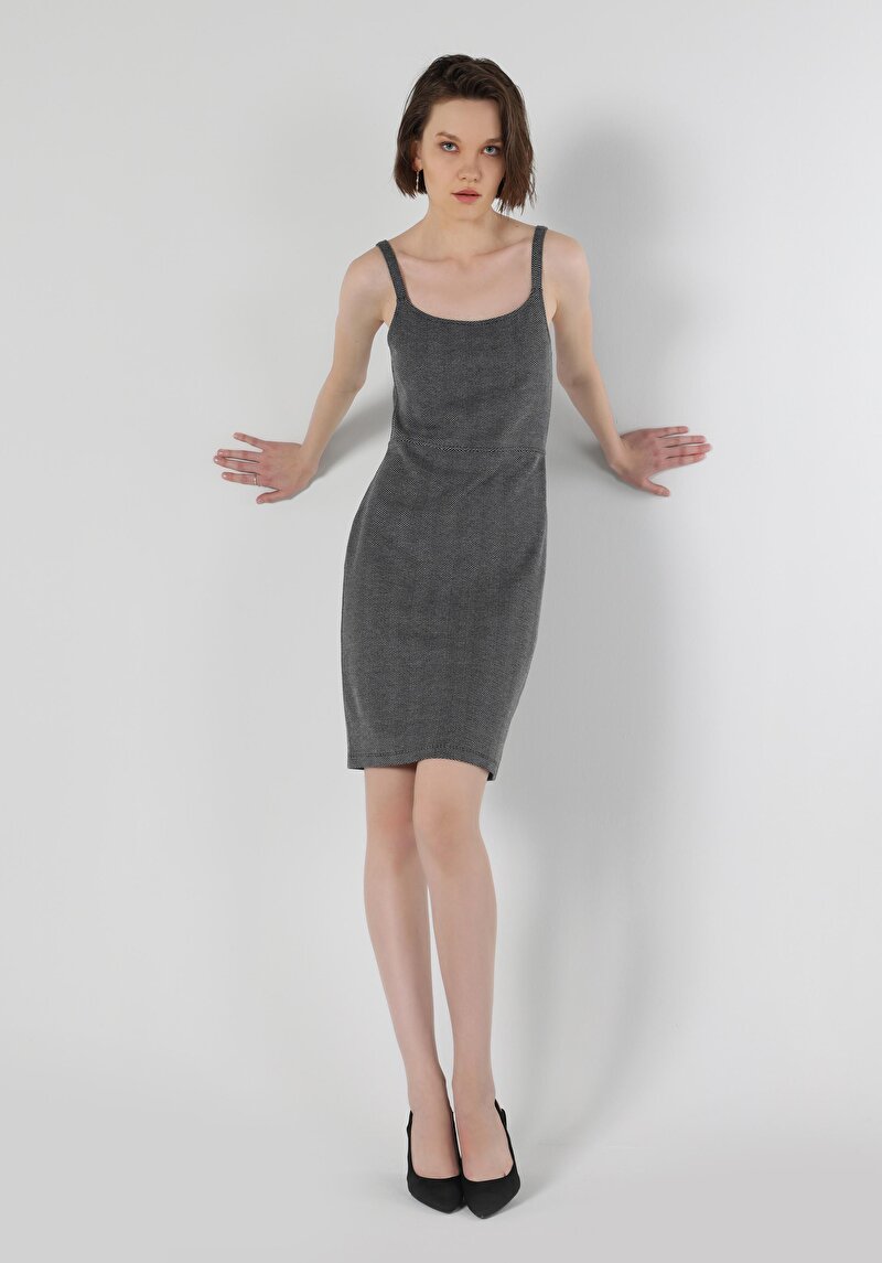 Slim Fit Kadın Antrasit Kolsuz Elbise