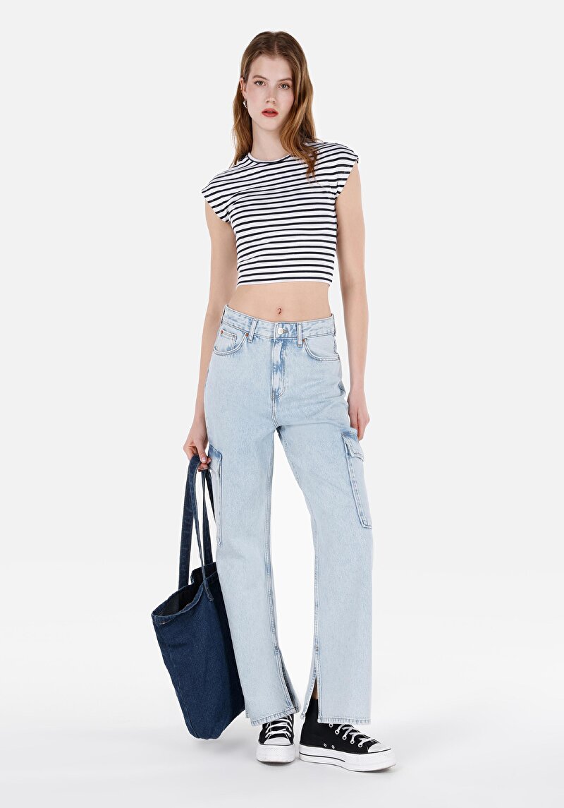 Cargo Fit Yüksek Bel Daralan Paça Kadın İndigo Jean Pantolon