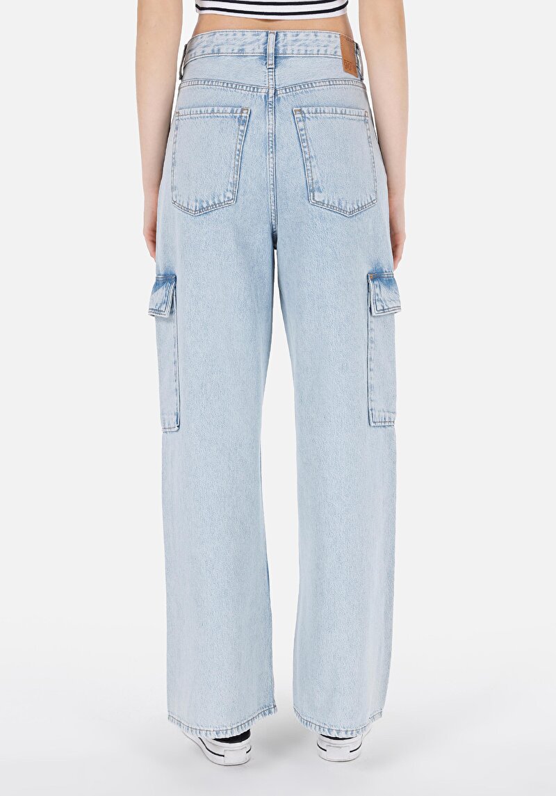 Cargo Fit Yüksek Bel Daralan Paça Kadın İndigo Jean Pantolon