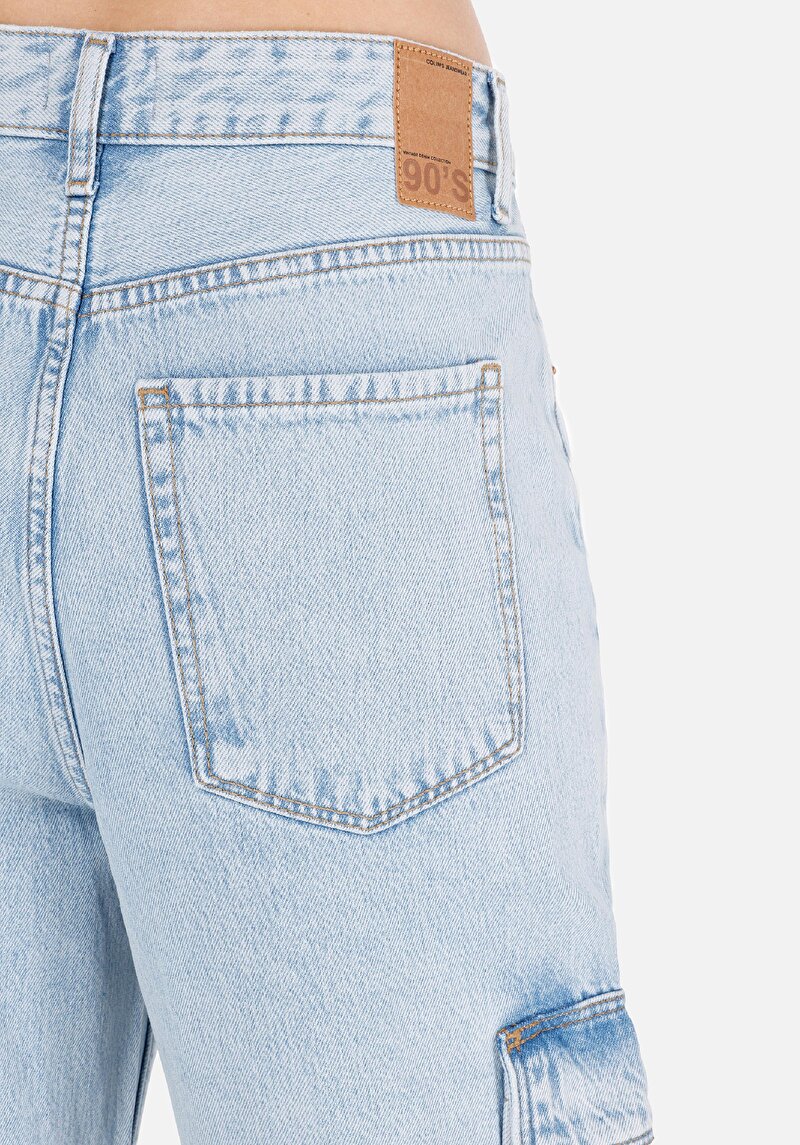 Cargo Fit Yüksek Bel Daralan Paça Kadın İndigo Jean Pantolon