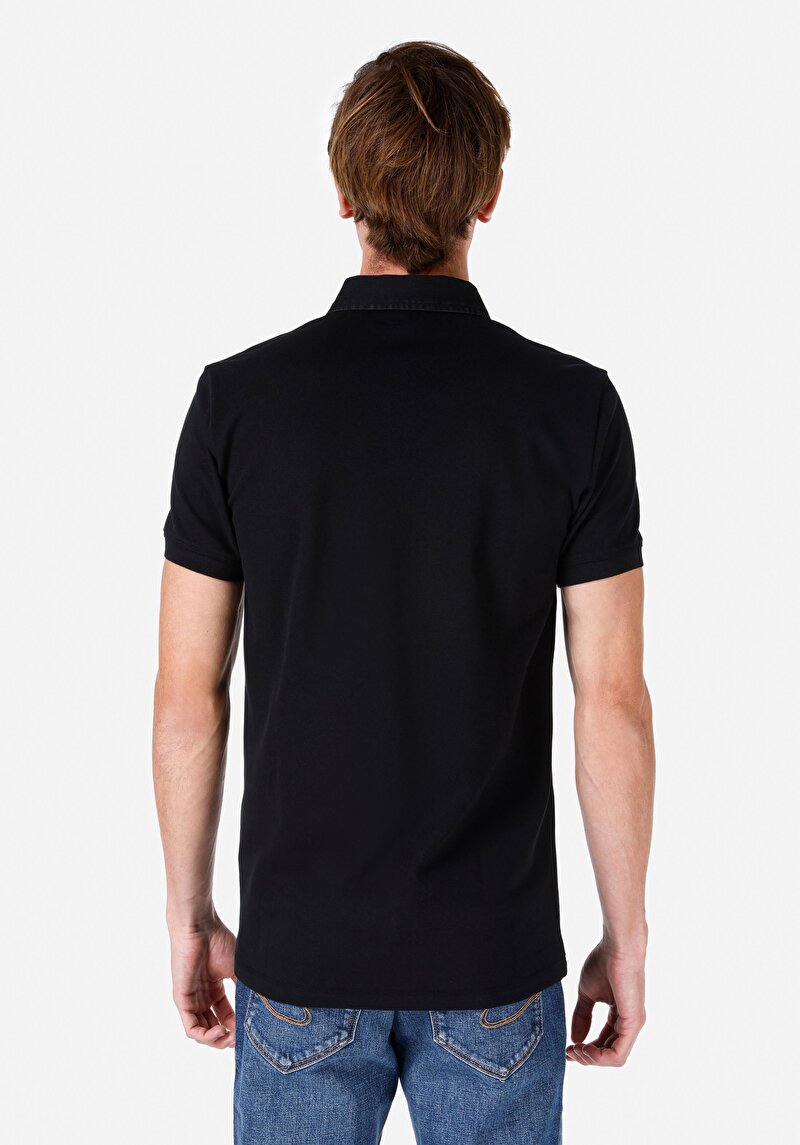 Slim Fit Polo Yaka Düz Erkek Siyah Kısa Kol Tişört