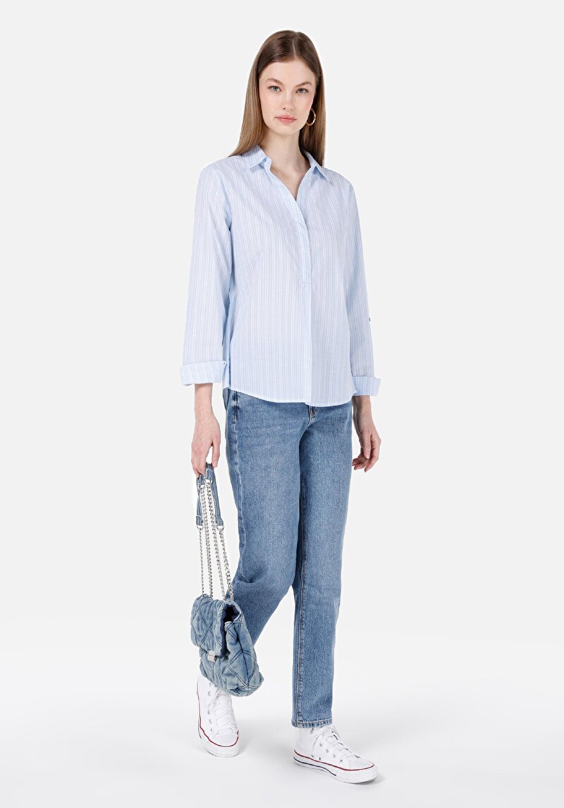 Mom Fit Daralan Paça Kadın İndigo Jean Pantolon