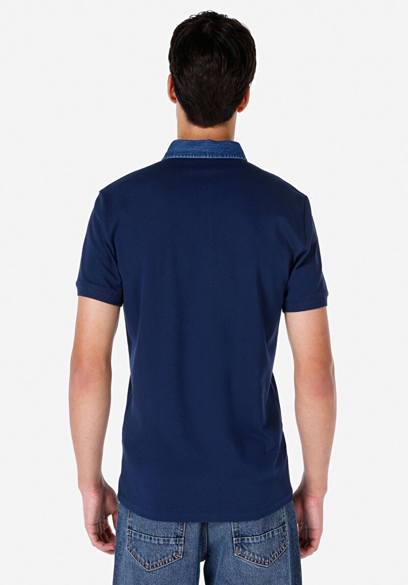 Slim Fit Polo Yaka Düz Erkek Lacivert Kısa Kol Tişört