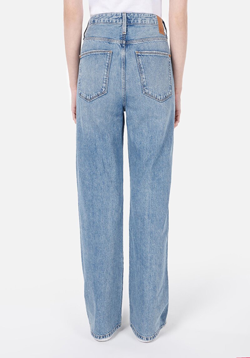 Straight Fit Yüksek Bel Tam Boy Paça Kadın İndigo Jean Pantolon