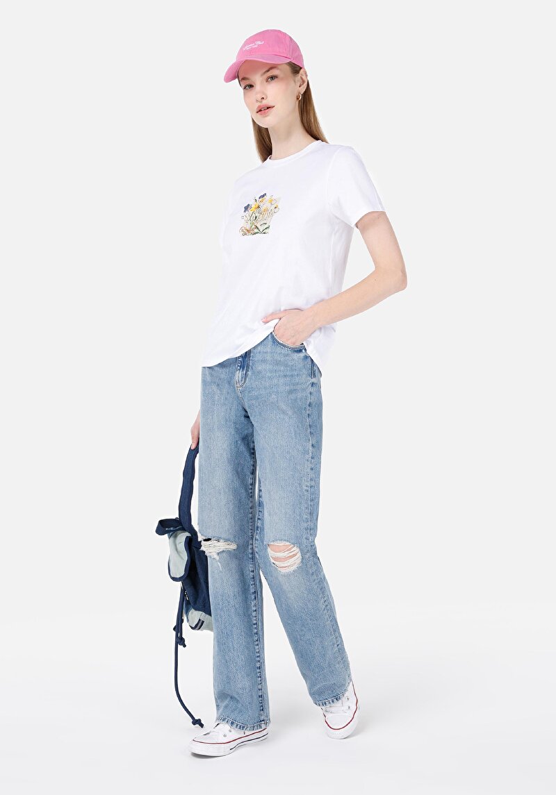 Straight Fit Yüksek Bel Tam Boy Paça Kadın İndigo Jean Pantolon