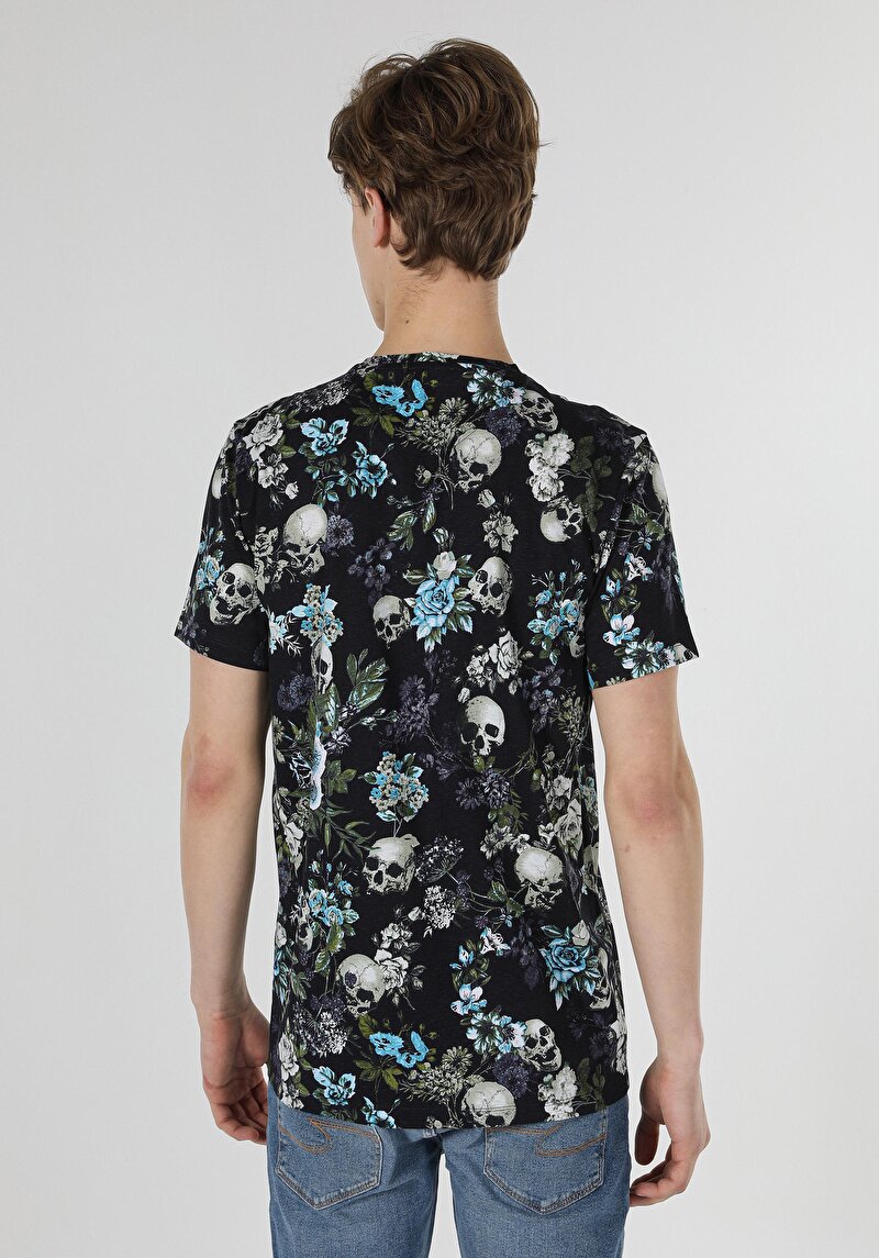 Regular Fit Yuvarlak Yaka Baskılı Erkek Çok Renkli Kısa Kol Tişört