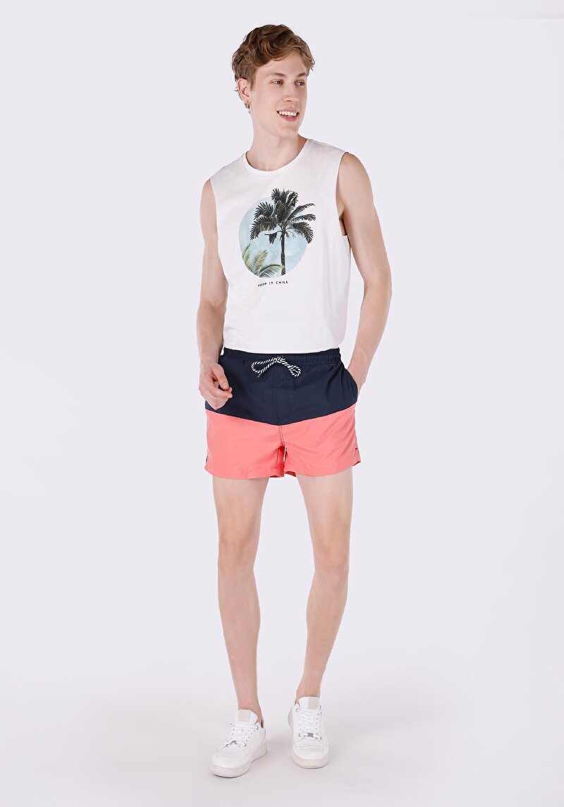 Slim Fit Düz Dokuma Erkek Kirmizi Deniz Şortu