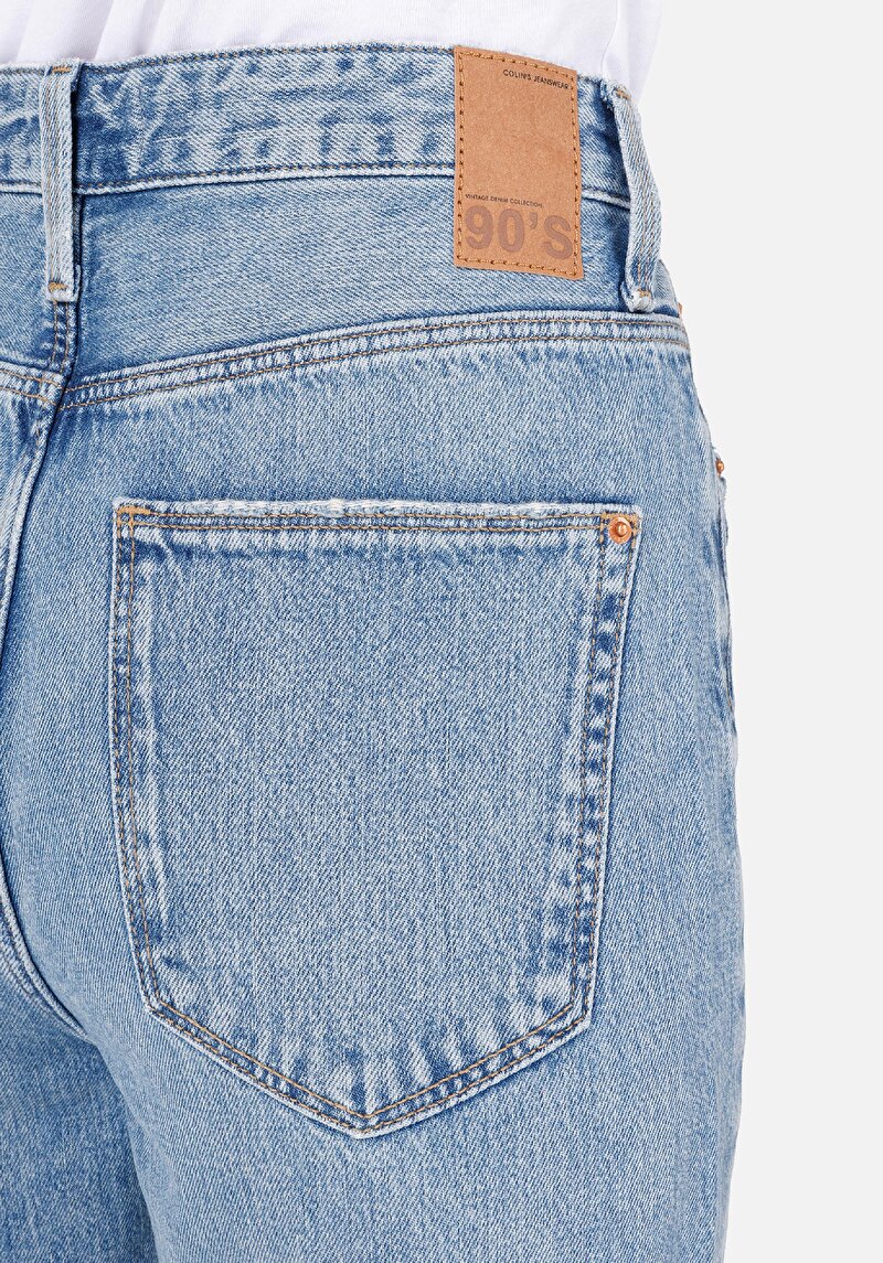 Straight Fit Yüksek Bel Tam Boy Paça Kadın İndigo Jean Pantolon