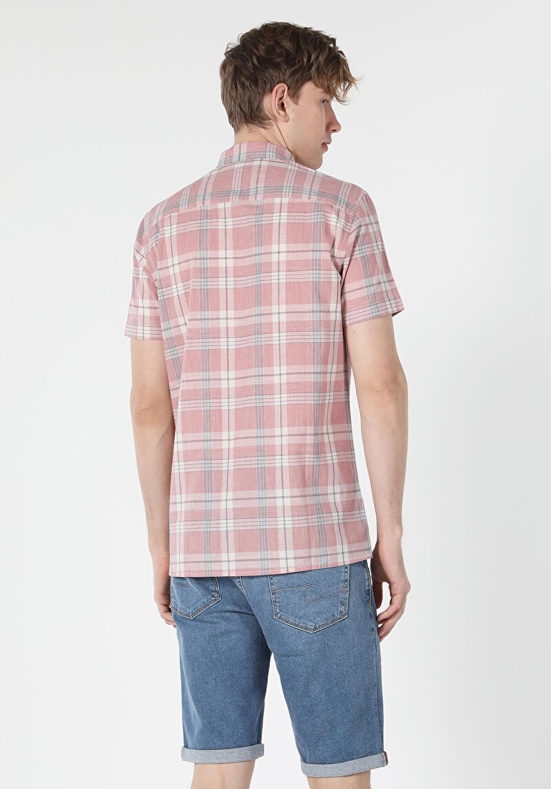 Regular Fit Shirt Neck Erkek Turuncu Kısa Kol Gömlek