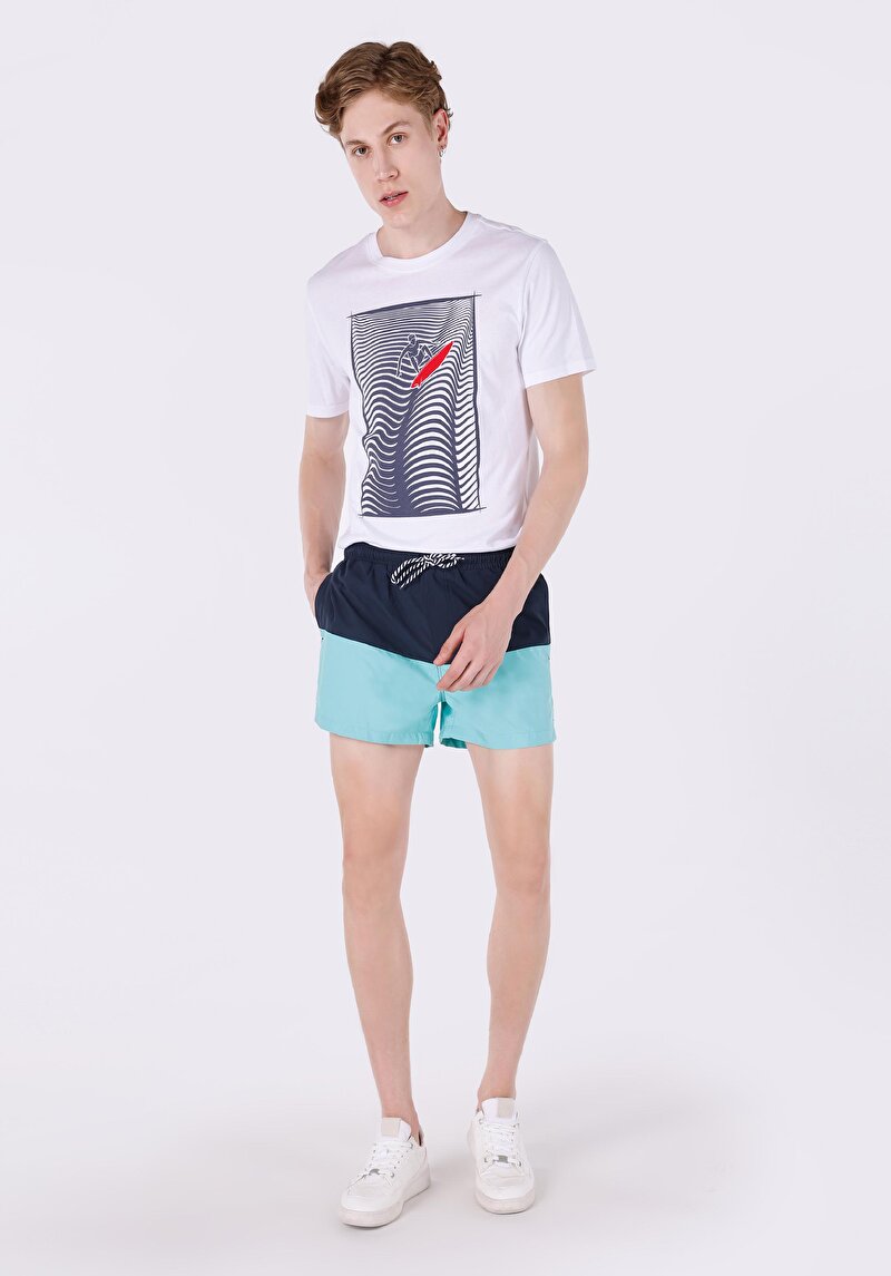 Slim Fit Düz Astarlı Erkek Yeşil Deniz Şortu