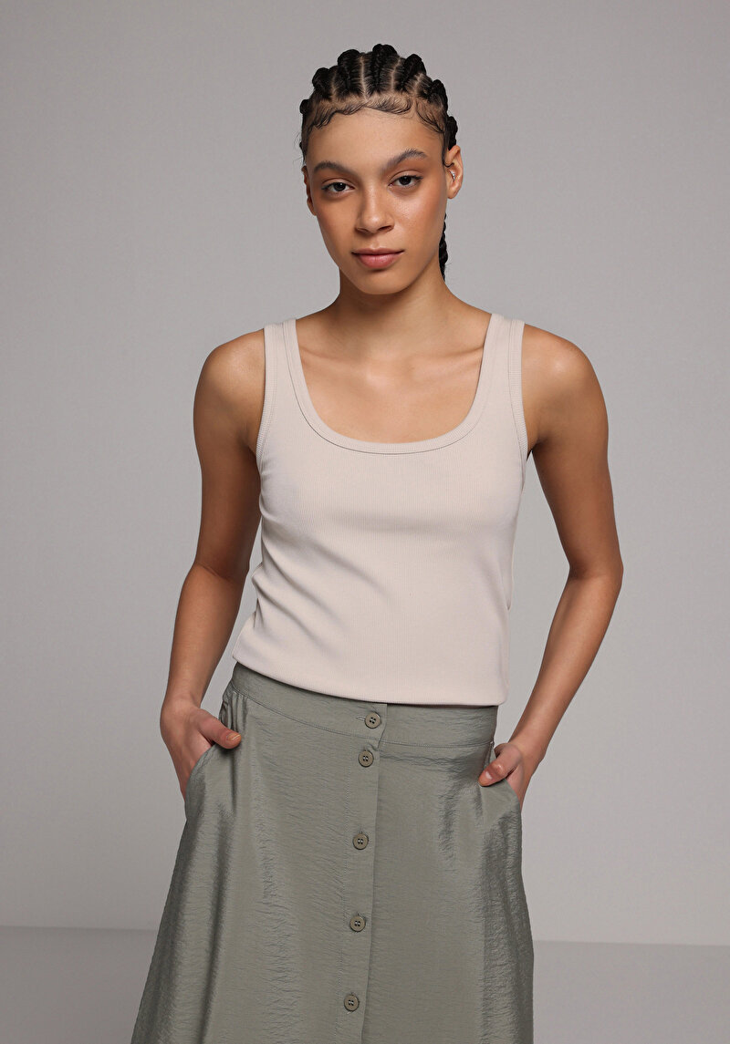 Slim Fit Kadın Bej Atlet