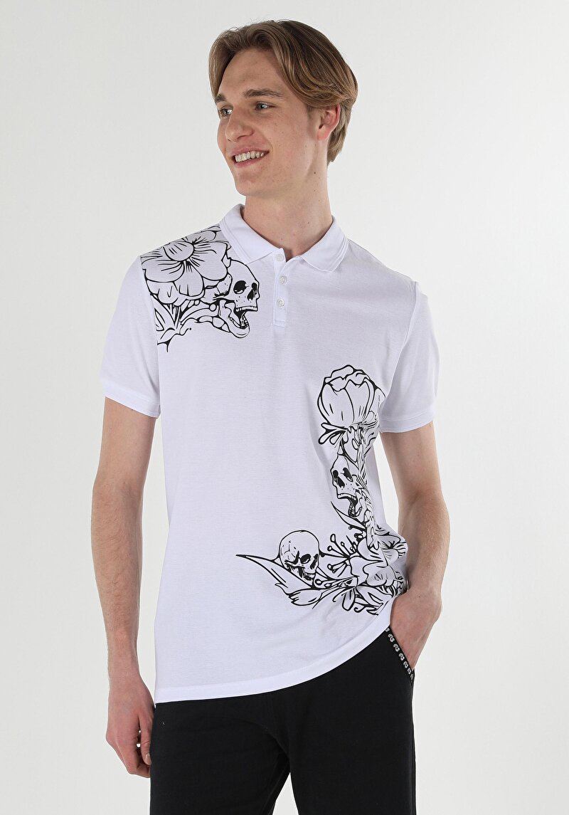 Regular Fit Polo Yaka Düz Erkek Beyaz Kısa Kol Tişört