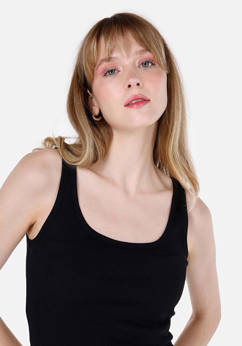 Slim Fit Kadın Siyah Atlet