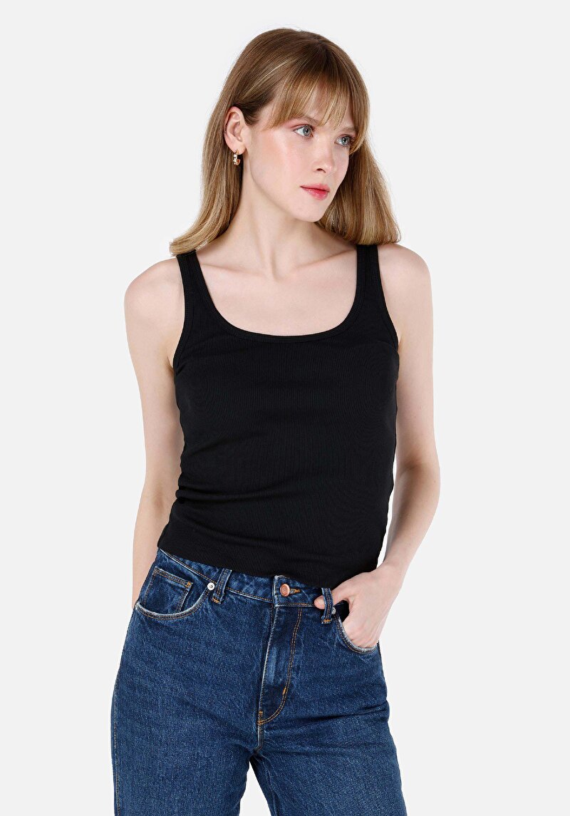 Slim Fit Kadın Siyah Atlet