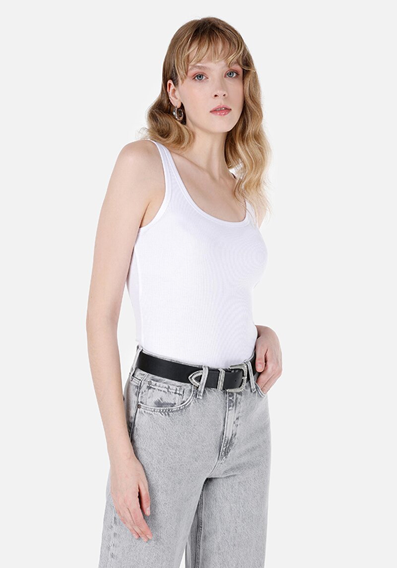 Slim Fit Kadın Beyaz Atlet