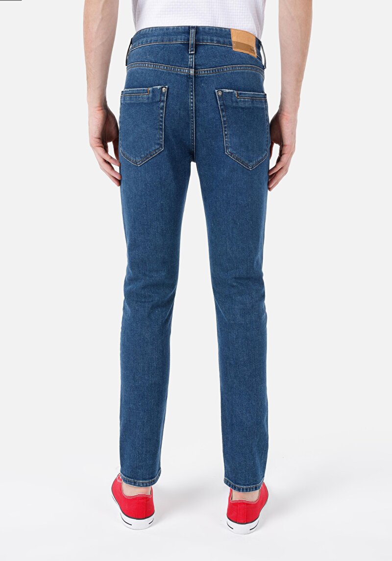Skinny Fit Yüksel Bel Dar Paça Erkek İndigo Denim Jean Pantolon