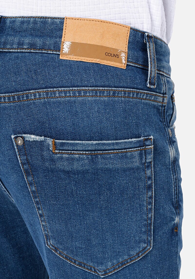 Skinny Fit Yüksel Bel Dar Paça Erkek İndigo Denim Jean Pantolon