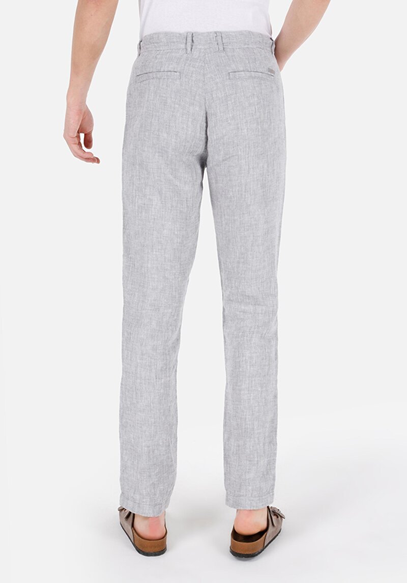 Regular Fit Orta Bel Düz Paça Keten Erkek Gri Pantolon