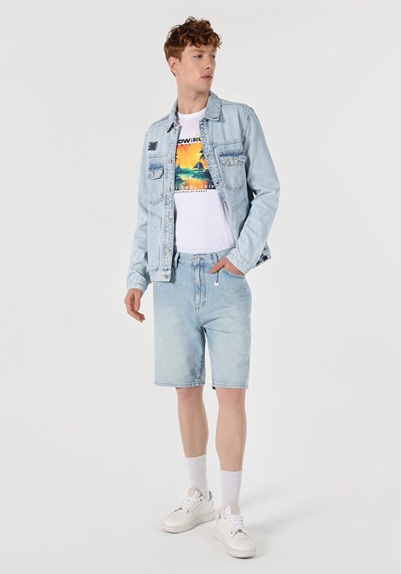 Baggy Fit Orta Bel Erkek Siyah Jean Şort