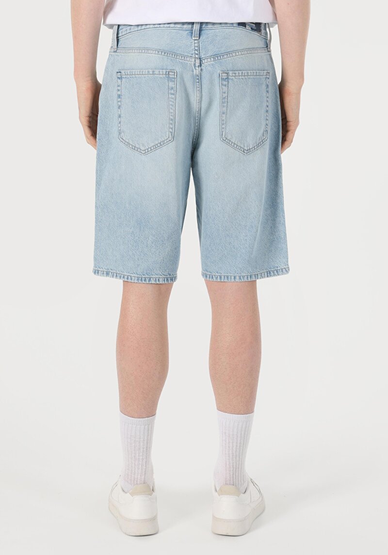 Baggy Fit Orta Bel Erkek Siyah Jean Şort