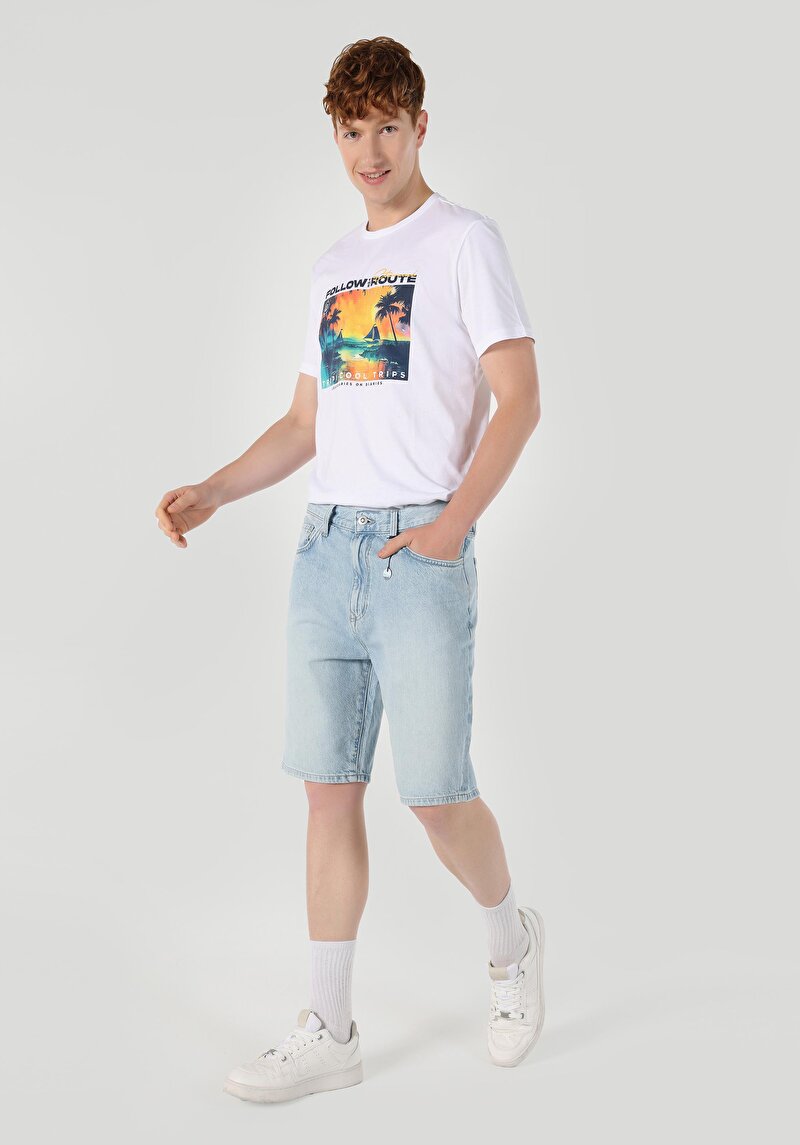 Baggy Fit Orta Bel Erkek Siyah Jean Şort