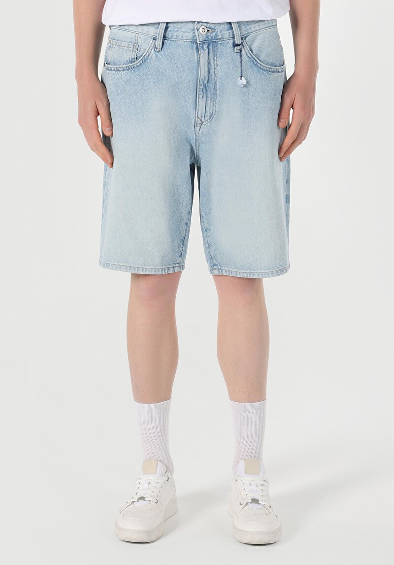 Baggy Fit Orta Bel Erkek Siyah Jean Şort