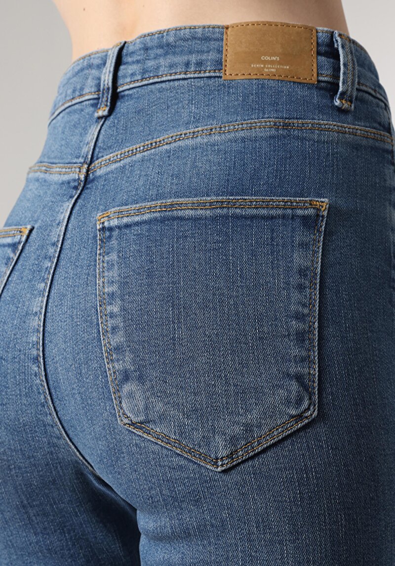 Flare Fit Yüksel Bel Ispanyol Paça Kadın İndigo Jean Pantolon