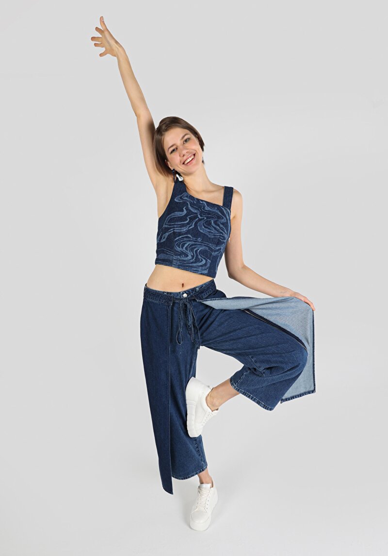 Regular Fit Orta Bel Düz Paça Kadın İndigo Jean Pantolon