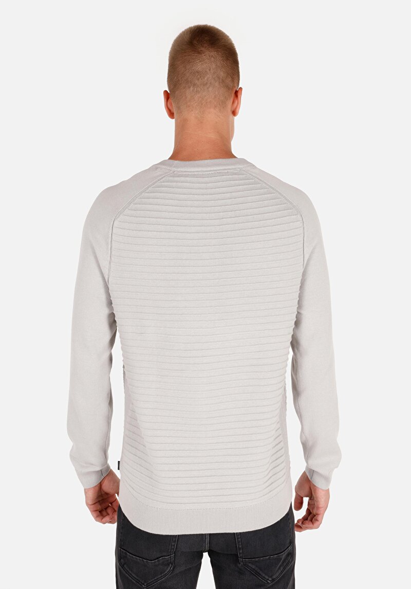 Regular Fit Yuvarlak Yaka Jakarlı Erkek Gri Kazak