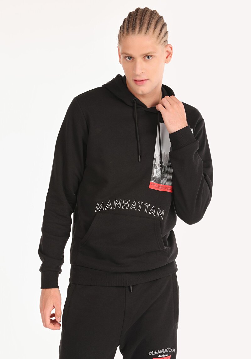 Regular Fit Örme Erkek Siyah Sweatshirt