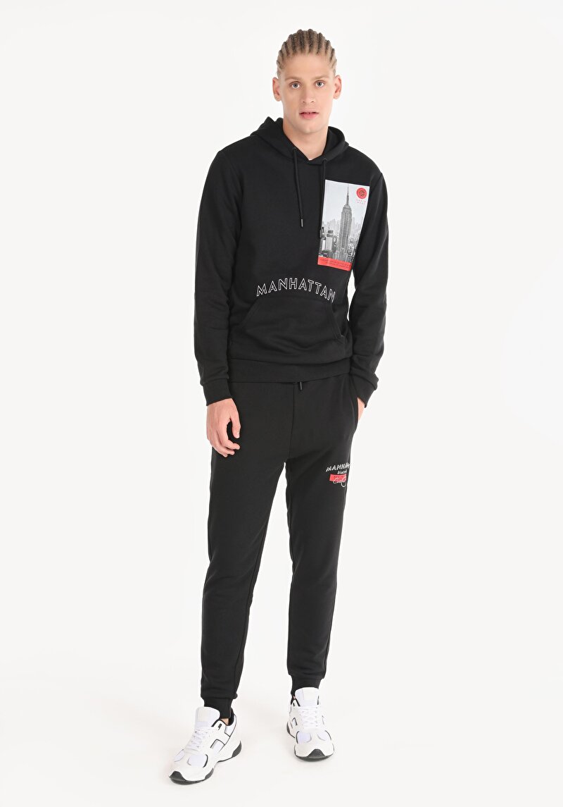 Regular Fit Örme Erkek Siyah Sweatshirt