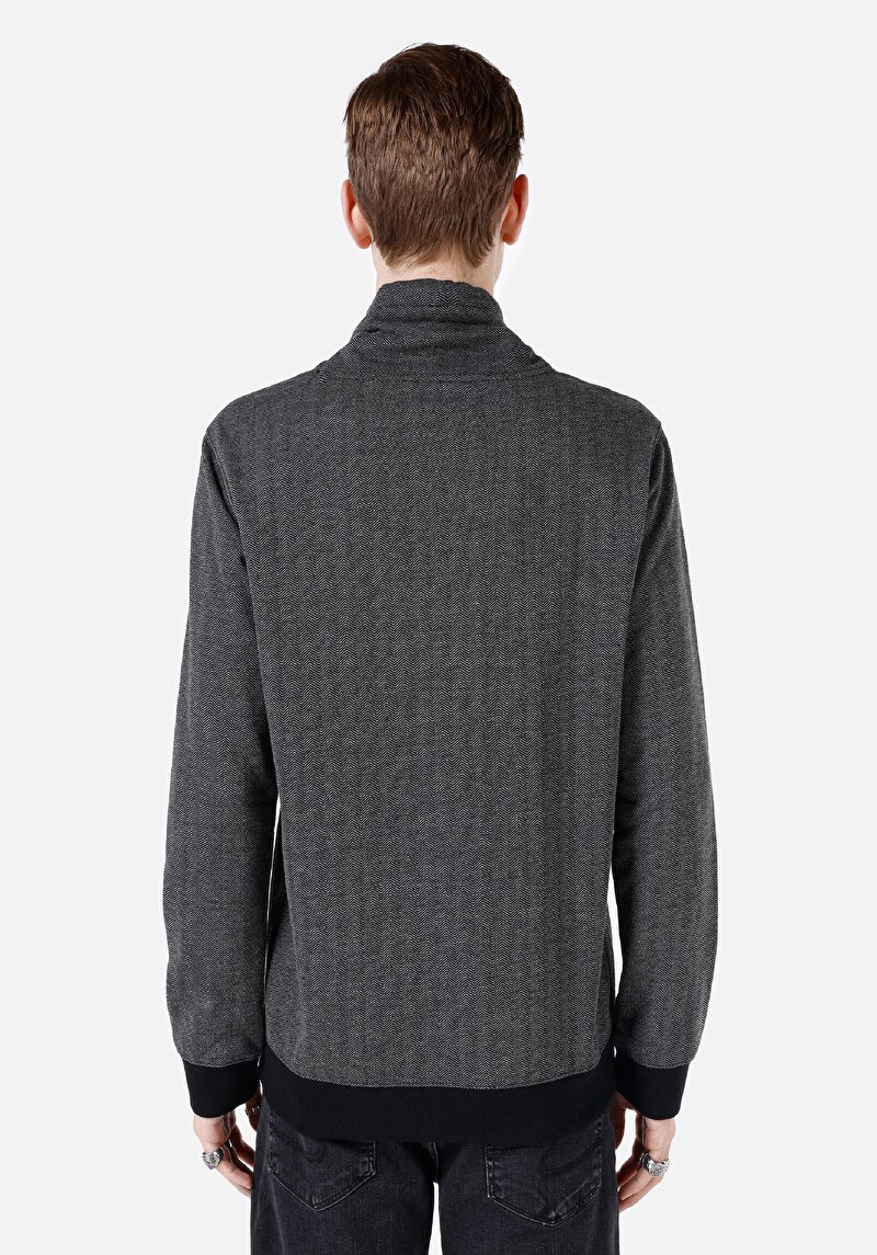 Regular Fit Turtle Neck Düz Erkek Siyah Uzun Kol Tişört