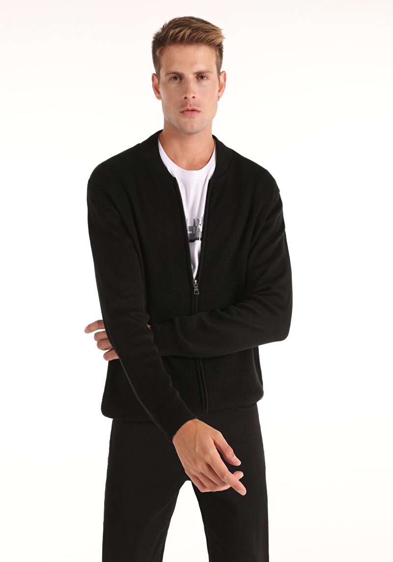 Regular Fit Erkek Siyah Hırka