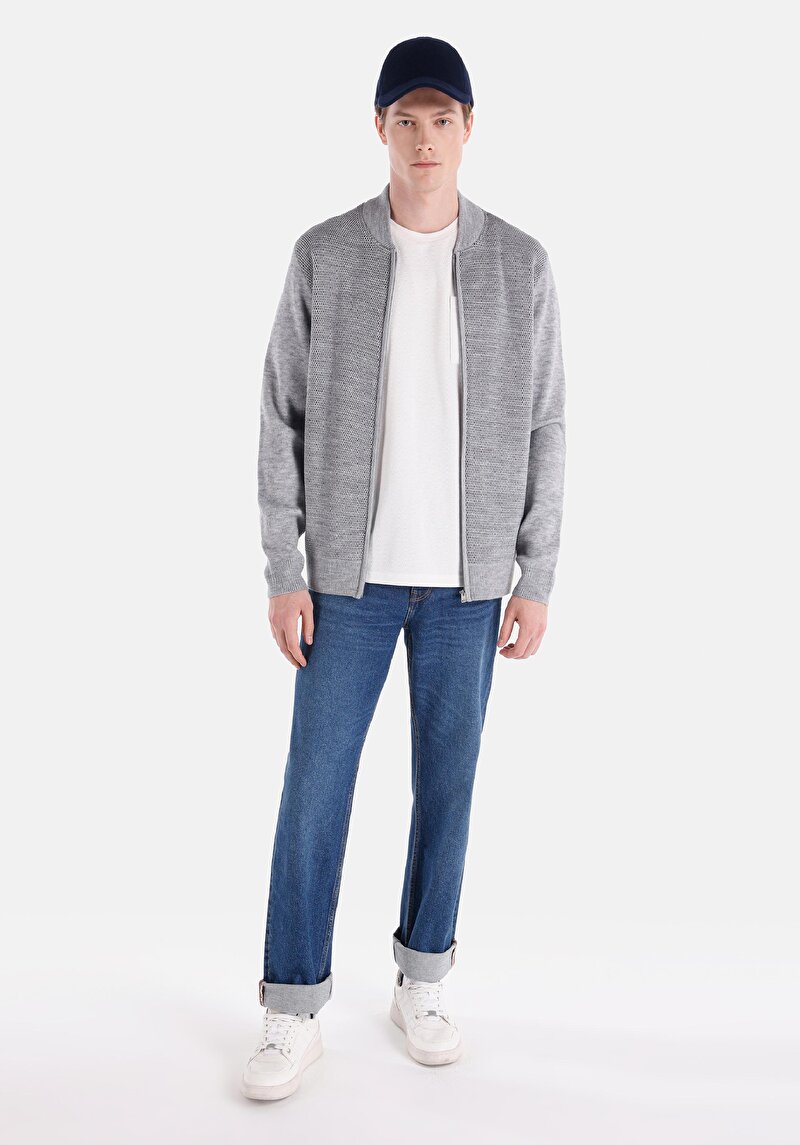 Regular Fit Erkek Gri Hırka