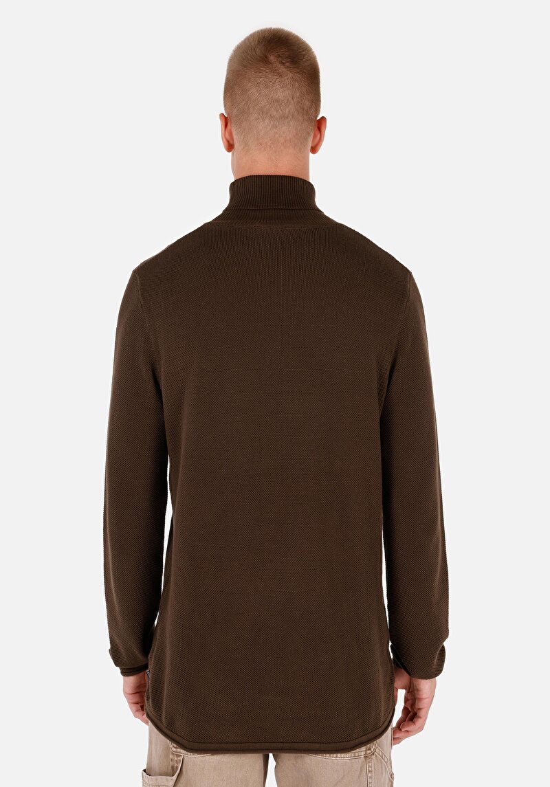 Regular Fit Turtle Neck Jakarlı Erkek Kahverengi Kazak
