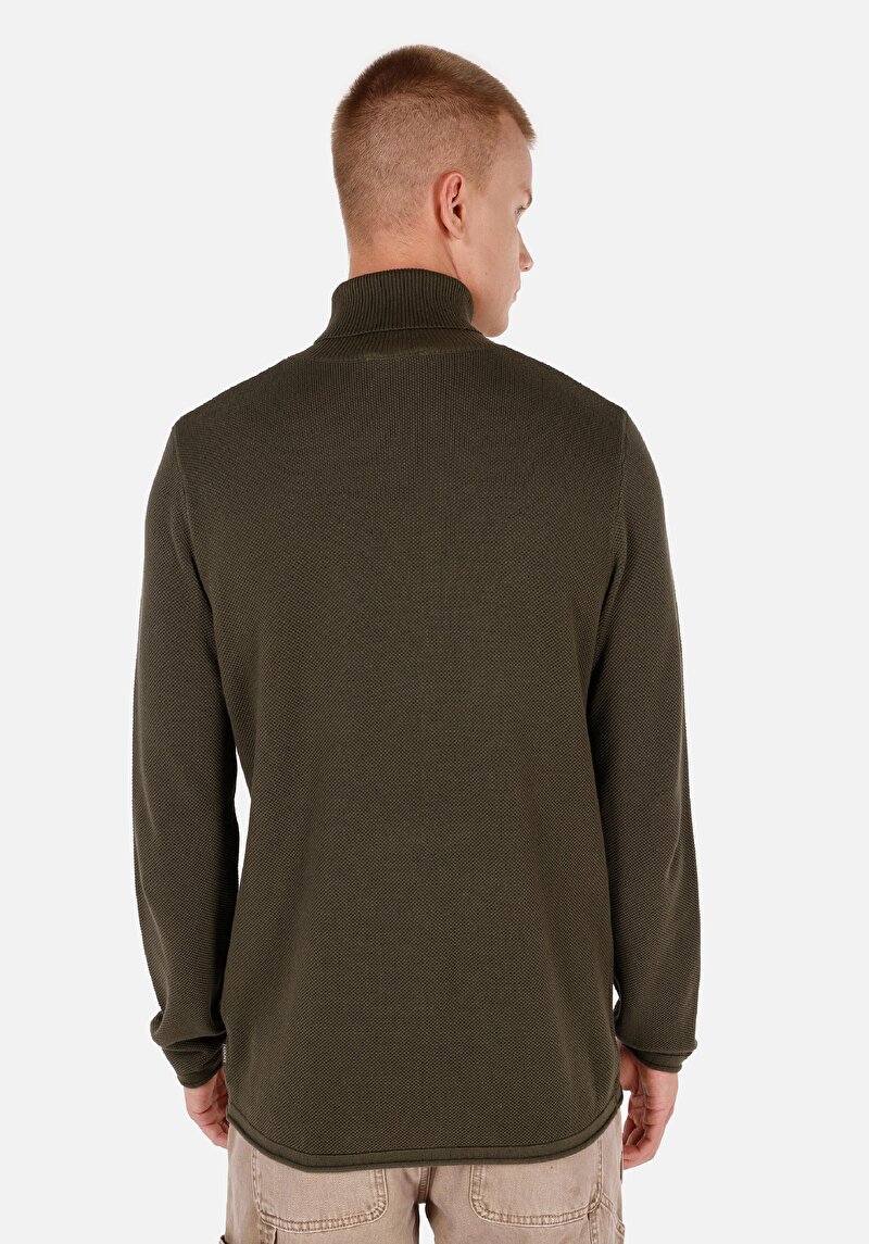 Regular Fit Turtle Neck Jakarlı Erkek Yeşil Kazak