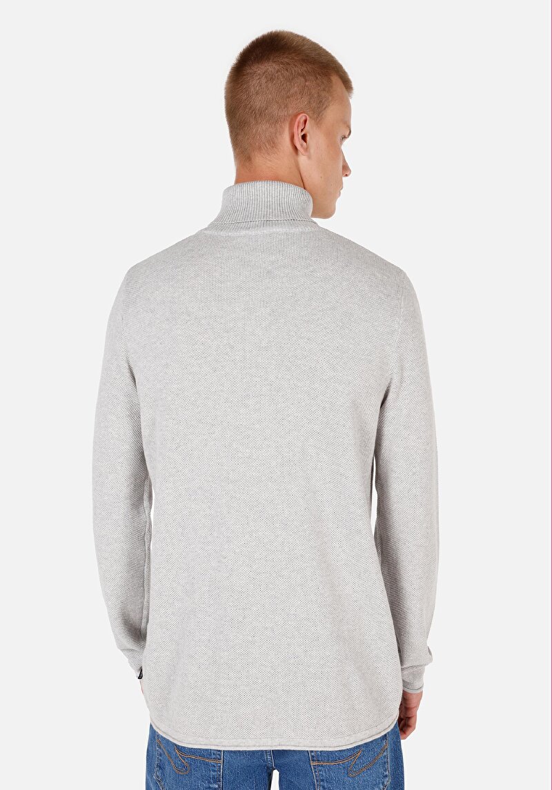 Regular Fit Turtle Neck Jakarlı Erkek Gri Kazak