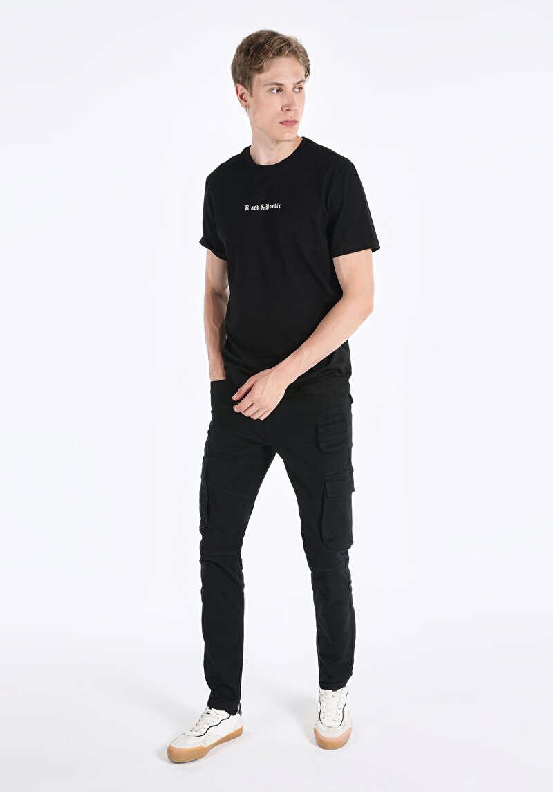 Comfort Fit Yuvarlak Yaka  Erkek Siyah Kısa Kol Tişört