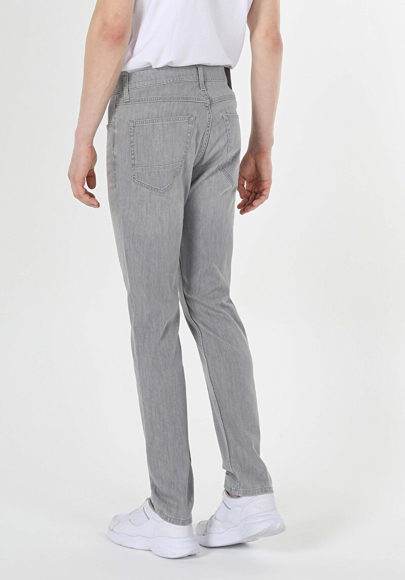 Straight Fit Düşük Bel Düz Paça Erkek Gri Jean Pantolon